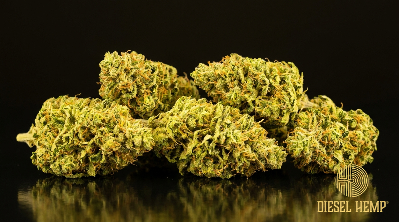 Amnesia Haze cannabis flower buds on black background — Diesel Hemp