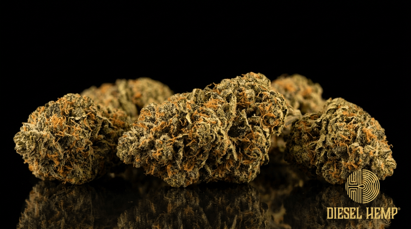 Headband cannabis flower buds on black background — Diesel Hemp