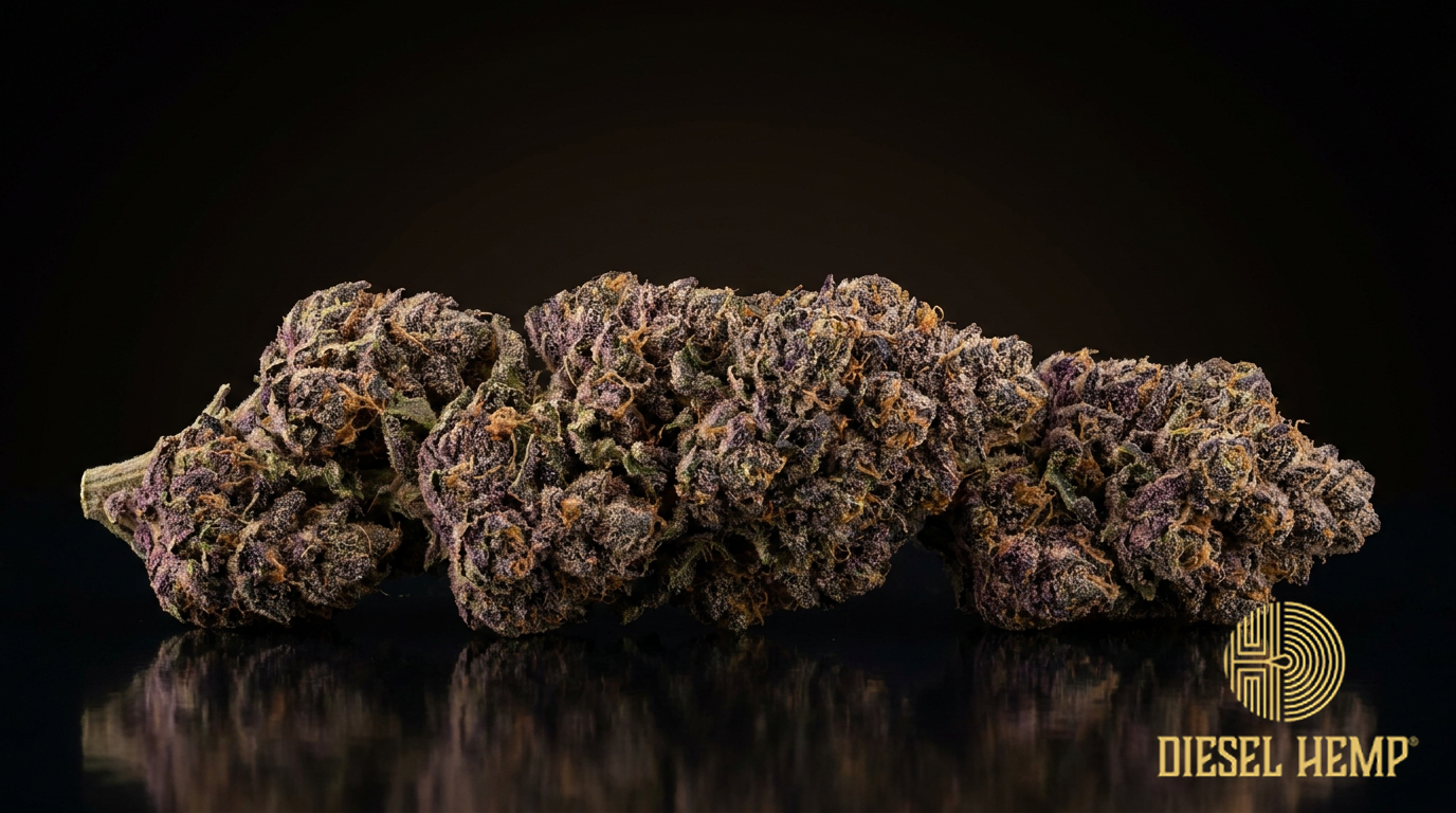 Lavender cannabis flower buds on black background — Diesel Hemp