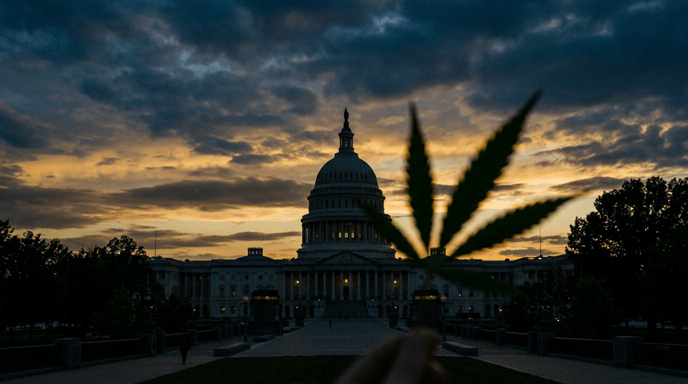 U.S. Capitol at dusk with a hemp leaf in the foreground — the Lawful Hemp Protection Act and the November 12 hemp ban | Diesel Hemp