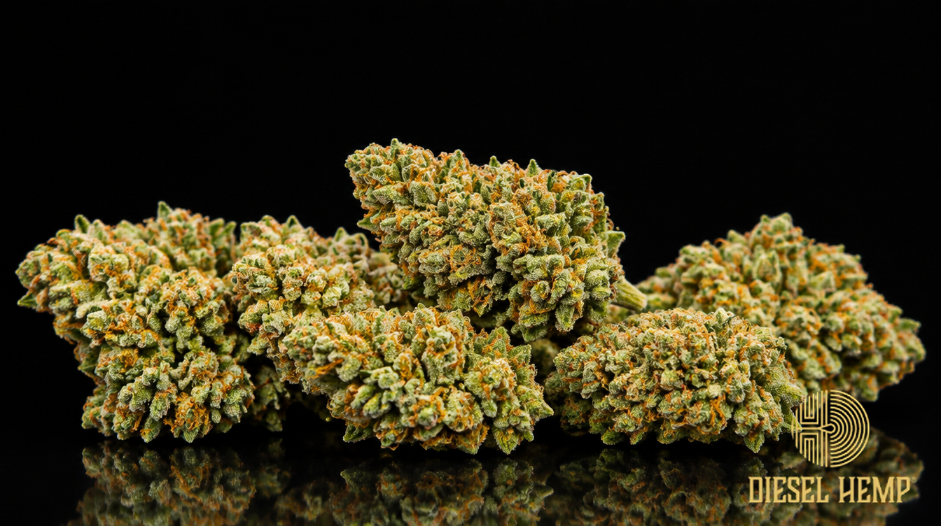 Lifter CBD hemp flower buds on black background — Diesel Hemp
