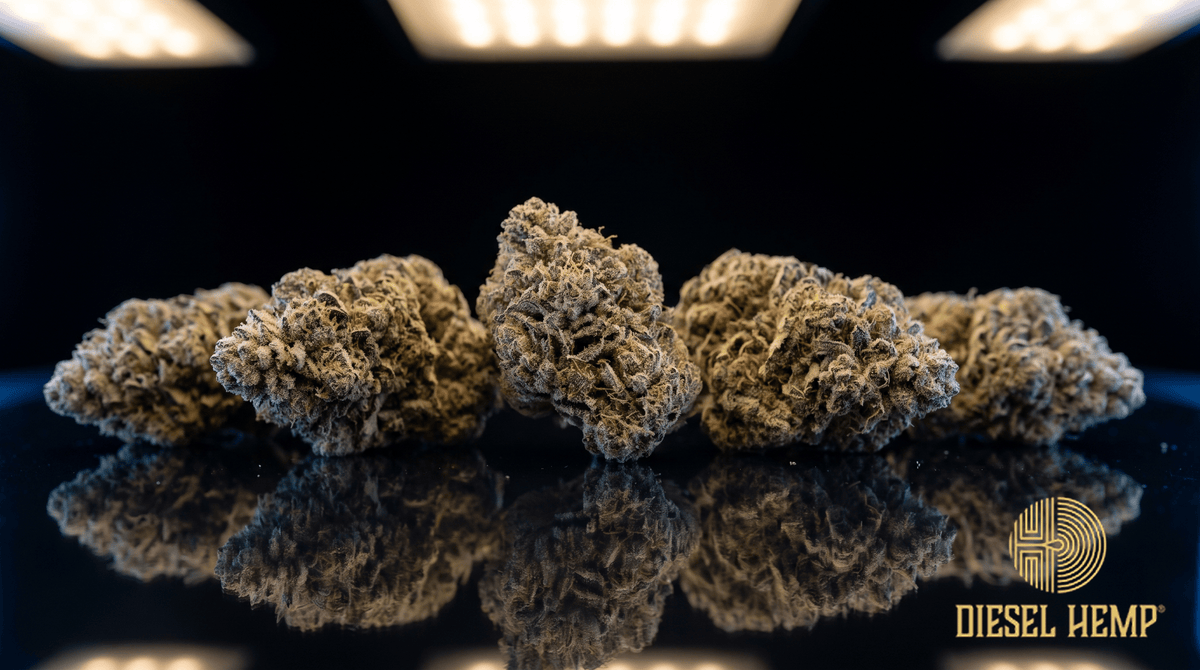 Peanut Butter Breath strain THCA flower bud macro - Diesel Hemp