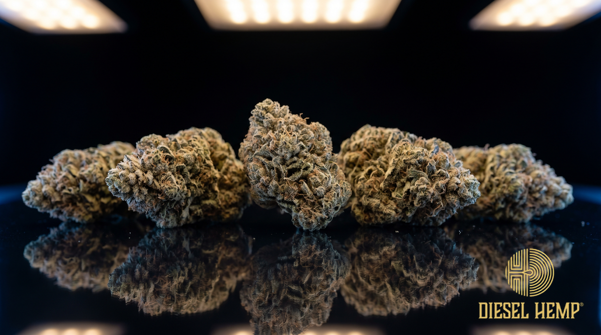 Peanut Butter Breath strain THCA flower bud macro - Diesel Hemp