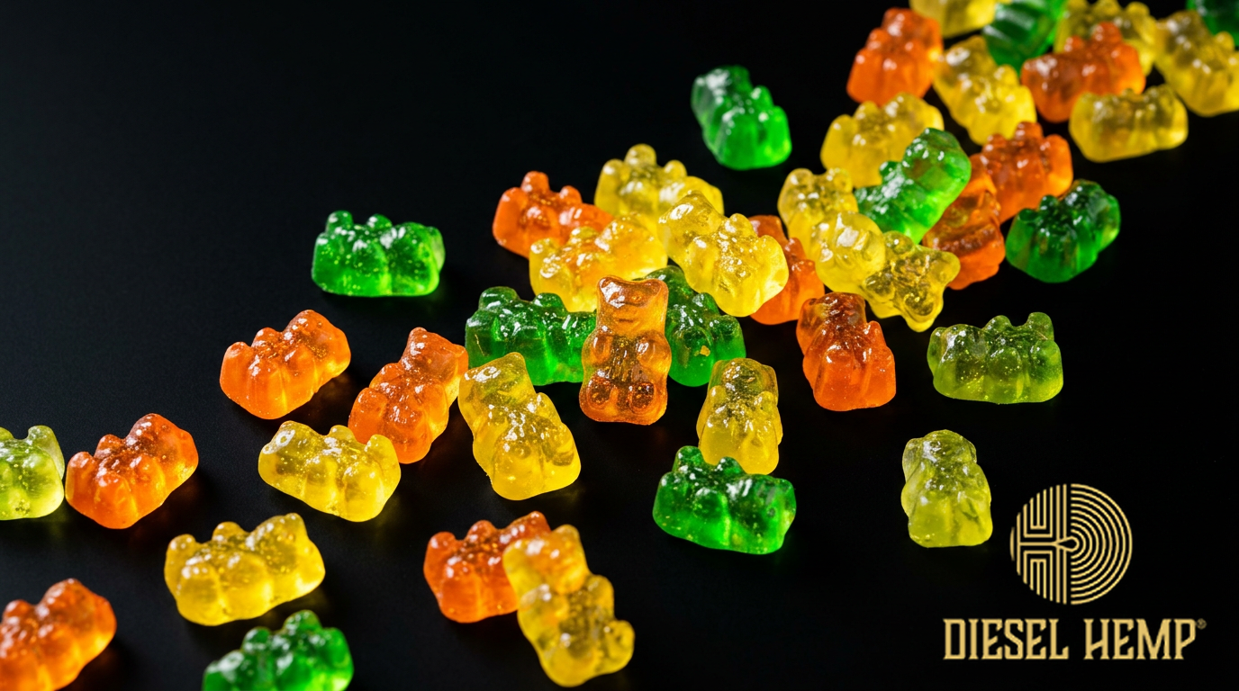 Sativa Gummies — vibrant orange yellow green jewel-toned sativa cannabis gummies | Diesel Hemp