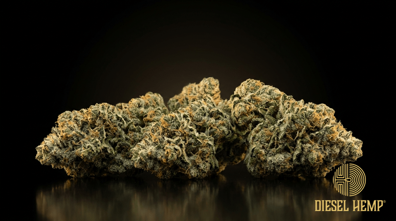 Triangle Kush cannabis flower buds on black background — Diesel Hemp