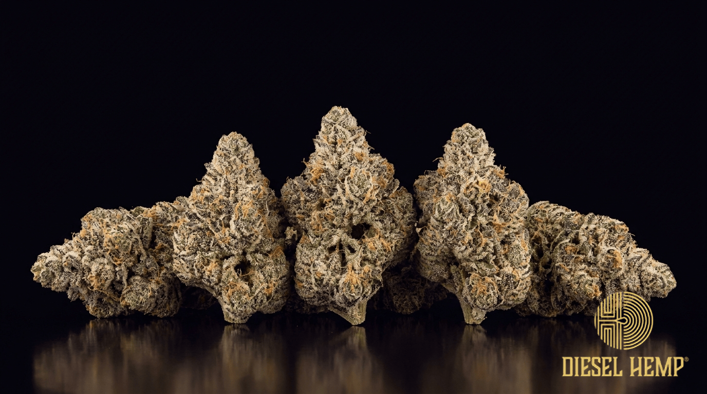 Wedding Cake cannabis flower buds on black background — Diesel Hemp